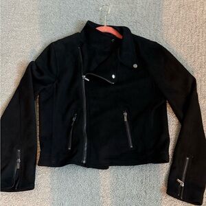 Shinestar Black Moto Jacket Womens Cropped Biker Zip Up Faux Suede Style
